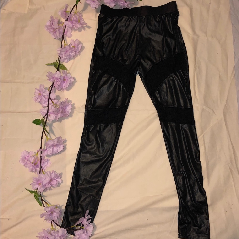 🛍 SR | Patent Leather & Destroyed Lace Leggings